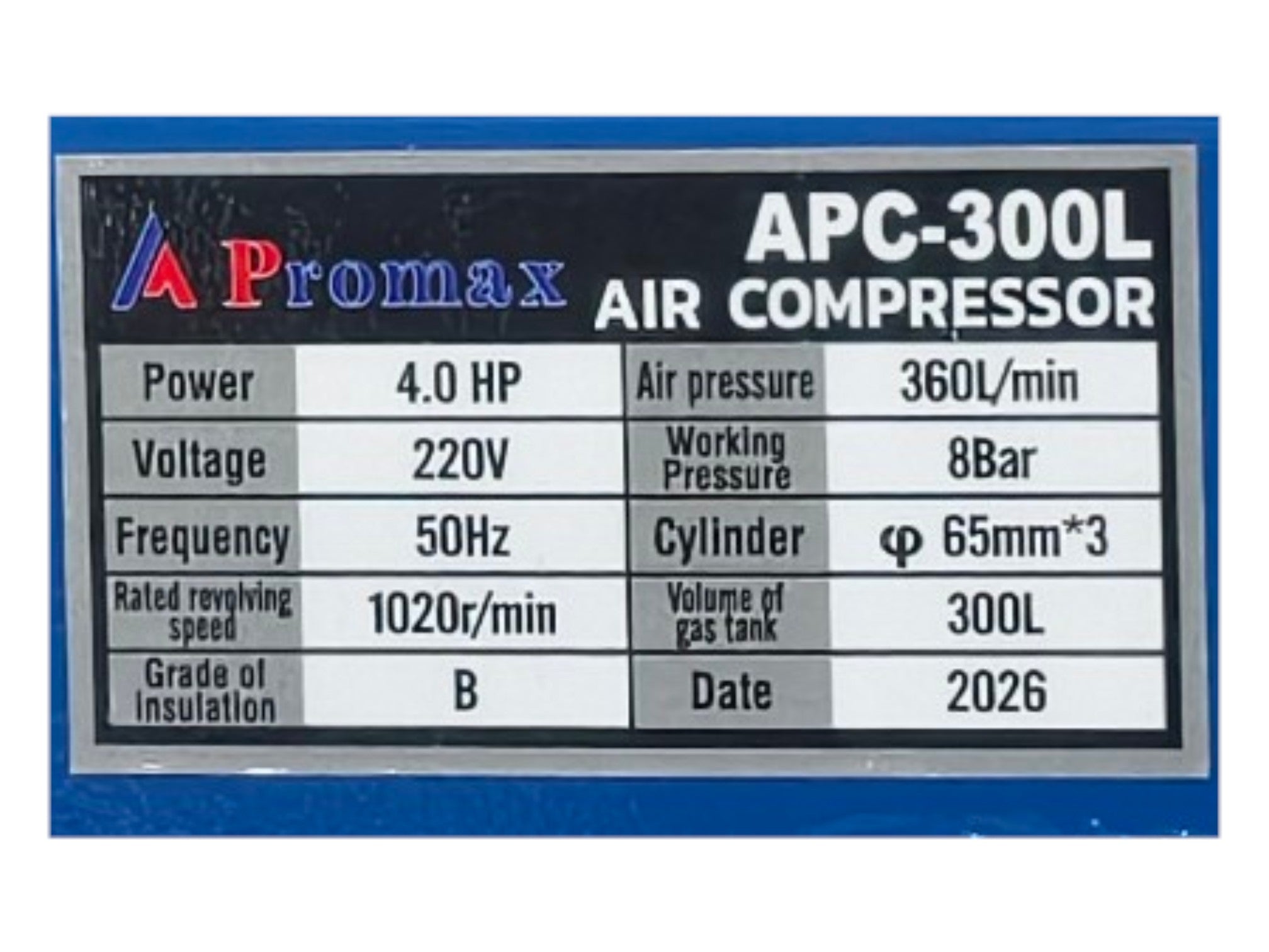 300L AIRCOMPRESSOR AMAN PRO MAX 220V 4HP MOTOR