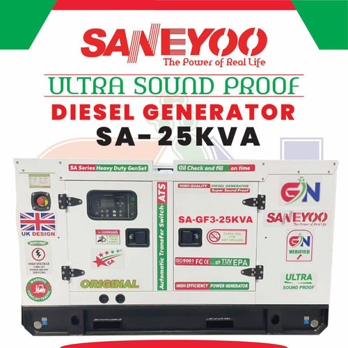 25KVA (20KW) SUPER SILENT DIESEL GENERATOR 4-CYLINDER SANEYOO BRAND